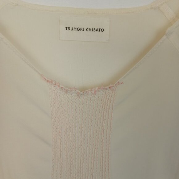 Tsumori Chisato Top Ivory Cream Silky Short Sleeve Designer Blouse Size Small - Picture 4 of 6